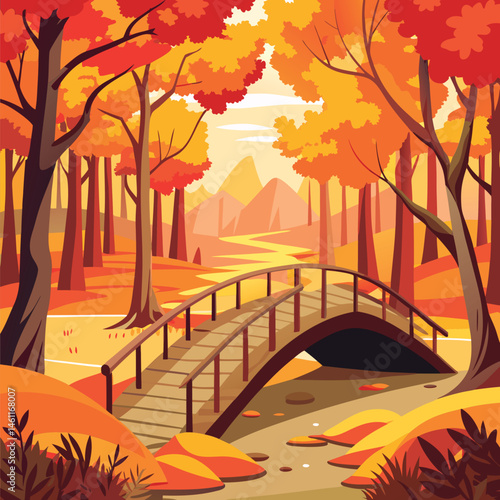 Autumnal Bridge Over a Stream.