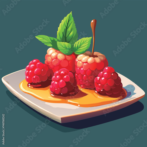 Delicious raspberries drizzled with honey.