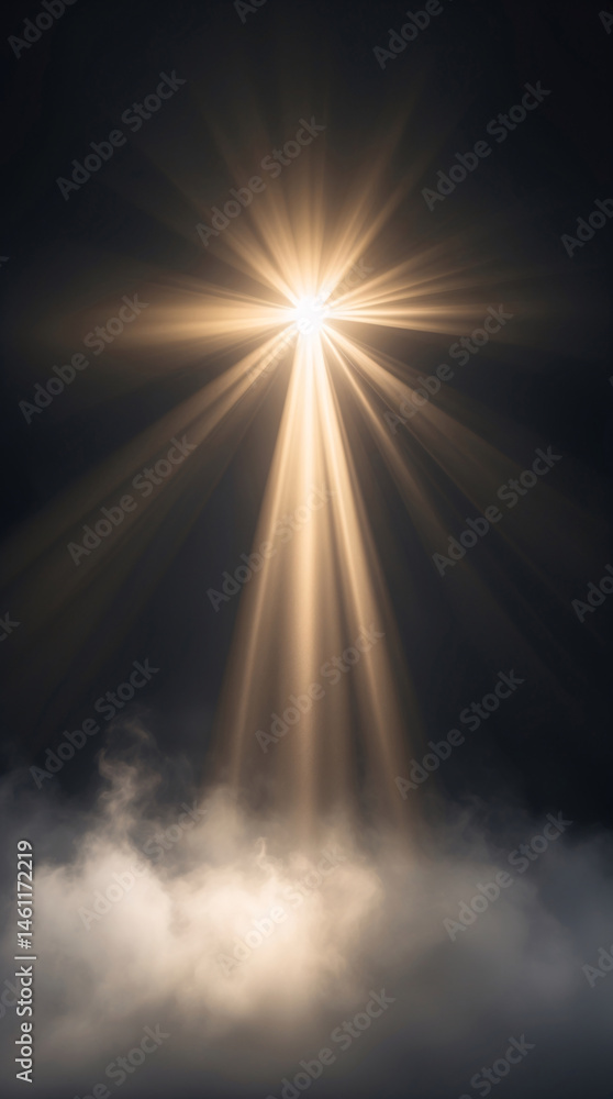 Fototapeta premium Bright Sunlight Piercing Black Clouds Above a Desolate Shadowed Landscape with Deep Atmospheric Energy Premium Wallpaper Background