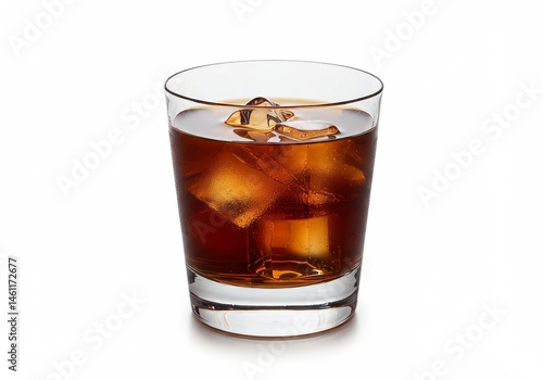 Wallpaper Mural Refreshing amber drink with ice cubes in crystal clear glass against white Torontodigital.ca