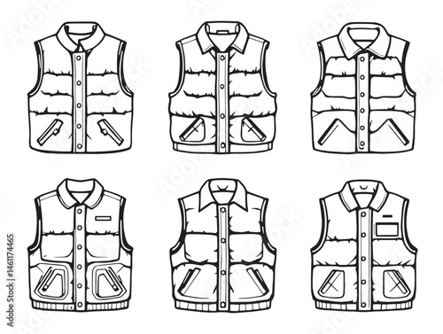 Simple Puff Vest Line Art for Fashion Design Projects
