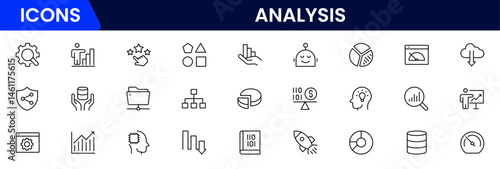Analytics icon set with editable stroke. Data analysis thin line icon collection. Vector illustration