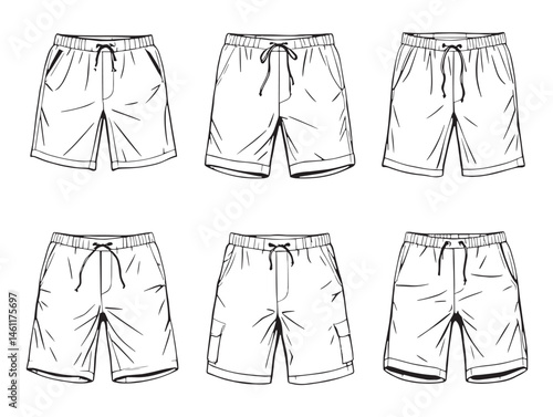 Surf Shorts Line Art Design for Beachwear Clothing Graphics