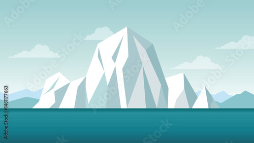Iceberg Ice Mountain Nature Landscape Floating on Blue Ocean in the North Pole in Bright Sky