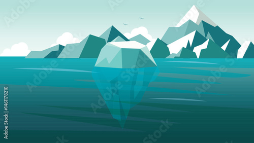 Iceberg Ice Mountain Nature Landscape Floating on Blue Ocean in the North Pole