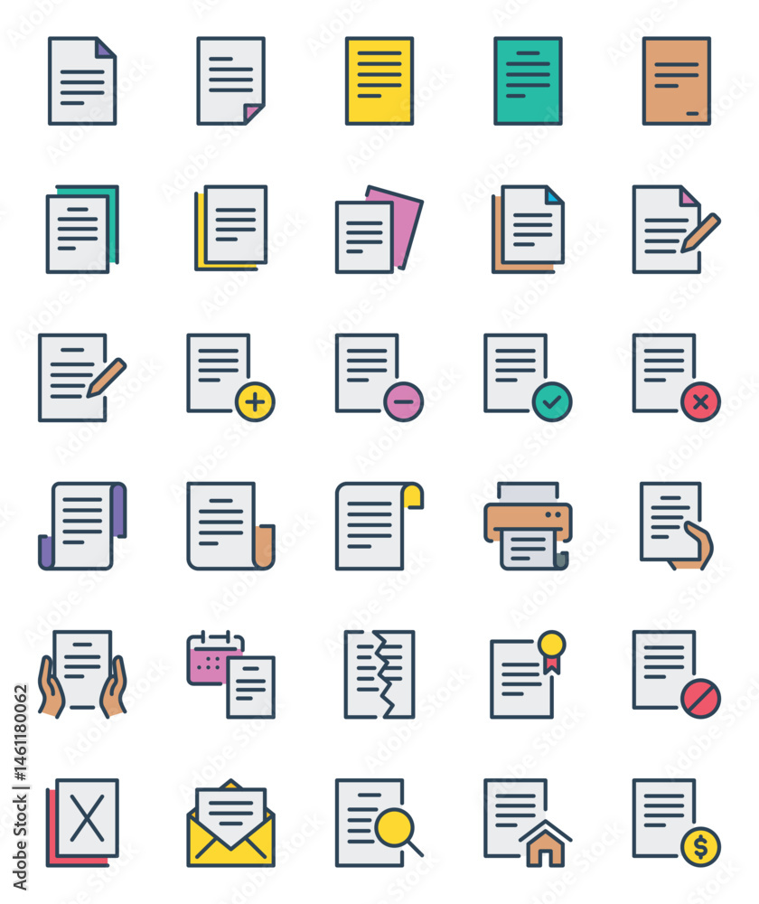 Filled outline icons set for Document file Filled outline icons set for Document file