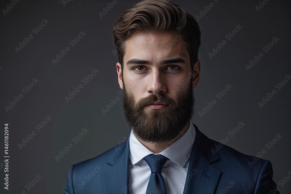 Sophisticated Studio Portrait of a Well-Dressed Young Businessman with a Full Beard Sophisticated Studio Portrait of a Well-Dressed Young Businessman with a Full Beard