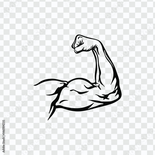 Photos Minimal Line Drawing of Flexed Muscular Arm with Bold Black Outlines, Modern Vec