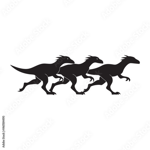 Pack of Raptors Running Silhouette Vector Design