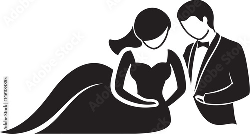 Bride Leaning Emotionally on Groom in Silhouette Art
