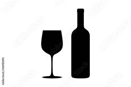 Wine bottle and glass silhouette vector illustration