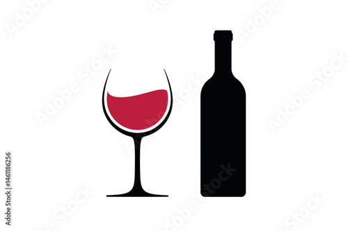 Elegant red wine glass and bottle vector graphic