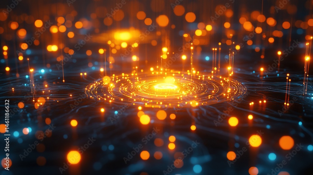 Obraz premium Business AI algorithm predicting networking opportunities through glowing data nodes 