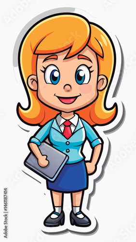 Friendly businesswoman holding a tablet.