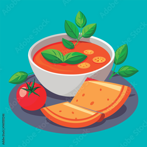 Delicious tomato soup with bread.