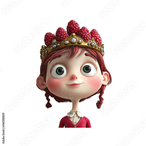 Charming Raspberry Crown Princess 3D Rendered Cartoon Girl