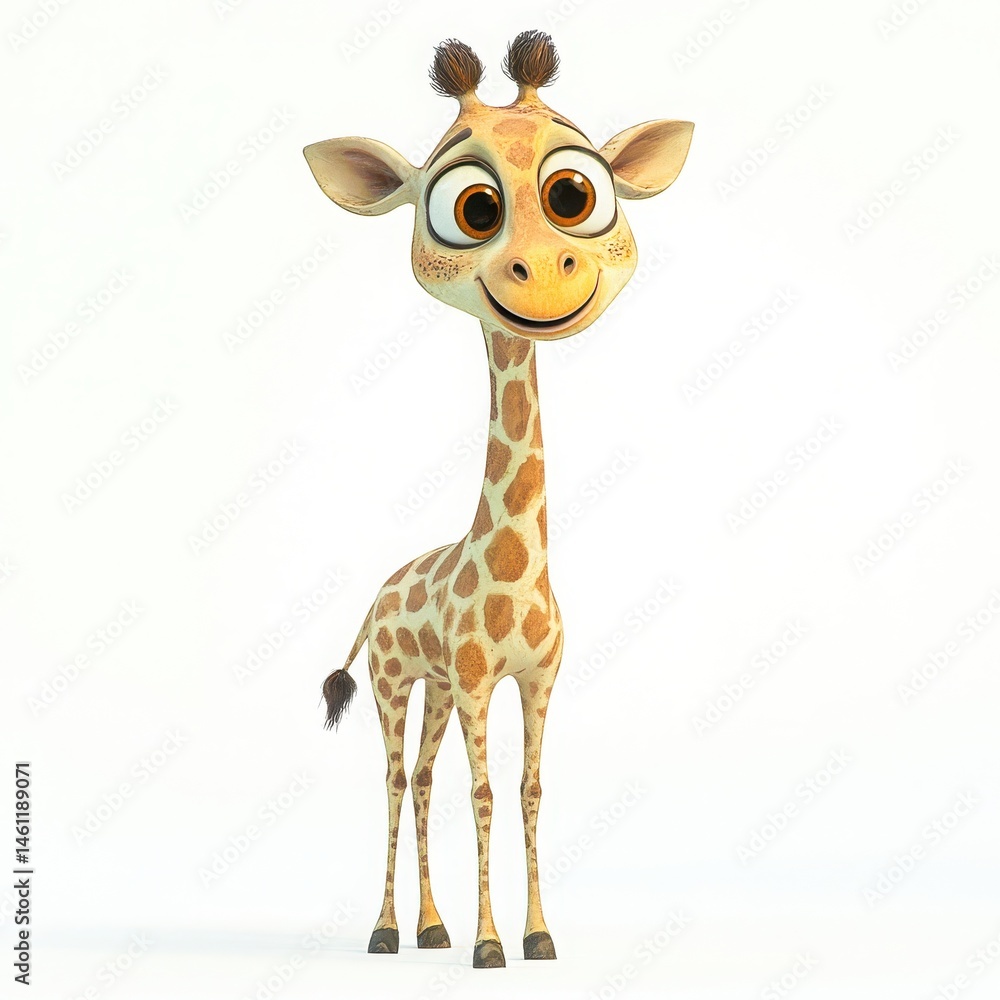 Fototapeta premium Cartoon giraffe standing tall on white background