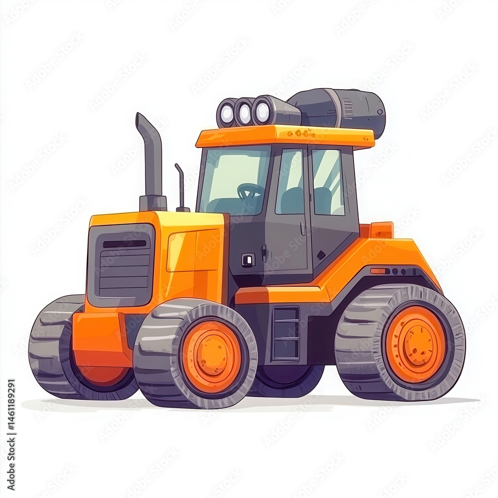 Fototapeta premium Cartoon orange tractor illustration on white background