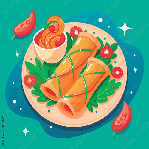 Delicious spring rolls with dipping sauce.
