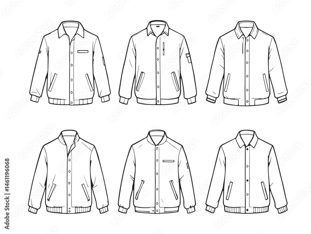 Classic Harrington Jacket Line Art Drawing for Clothing Design Classic Harrington Jacket Line Art Drawing for Clothing Design