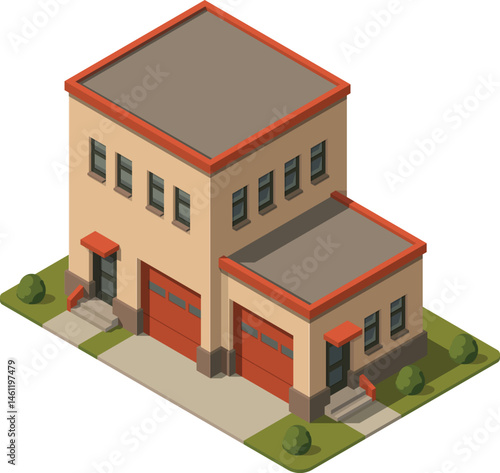 Isometric fire department station building