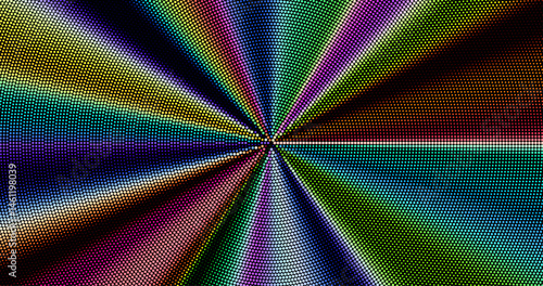 Bright concentric circle pattern with rainbow palette. Style op art, psychedelic, digital abstraction.