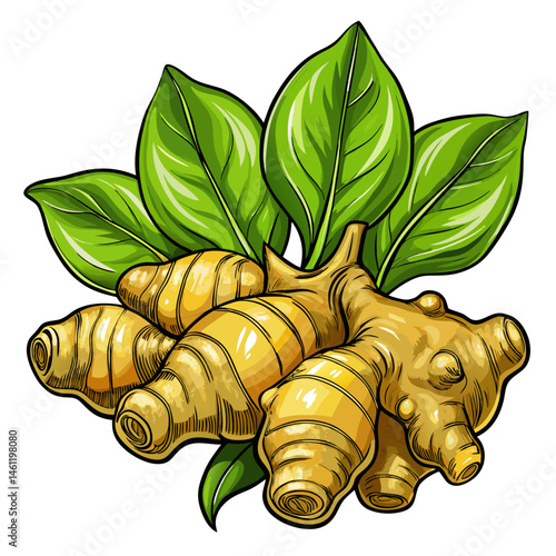 A vector of fresh ginger root with a detailed texture, isolated on a white background