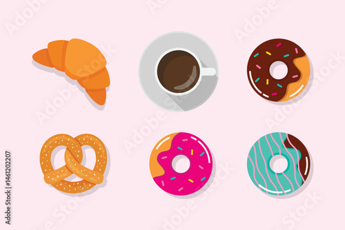 Set of a cup of coffee with snacks