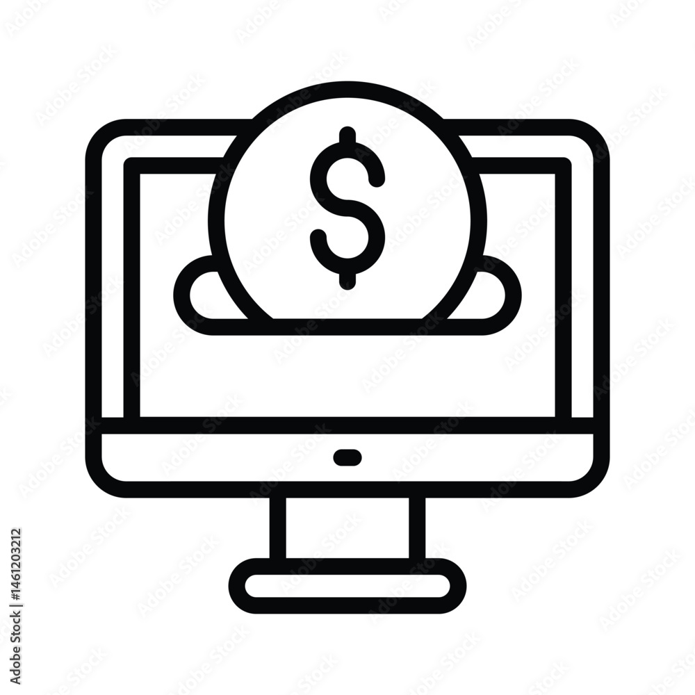 Modern outline style icon depicting online earning Modern outline style icon depicting online earning