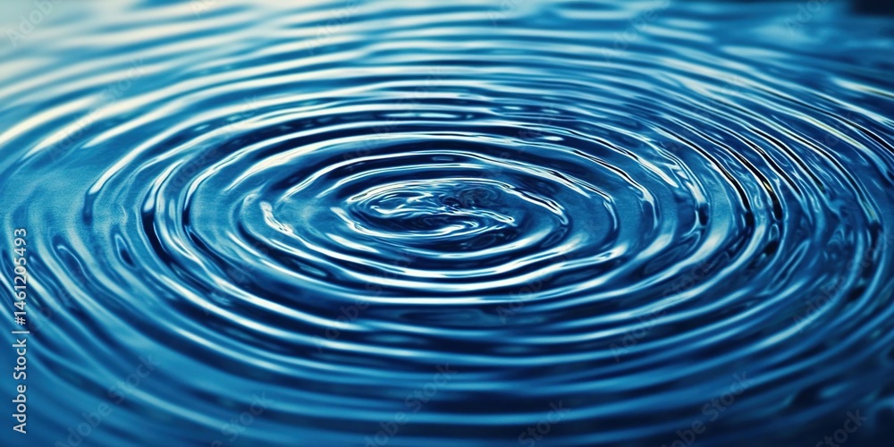 Close-up of concentric ripples on blue water with yellow light reflection. Close-up of concentric ripples on blue water with yellow light reflection.