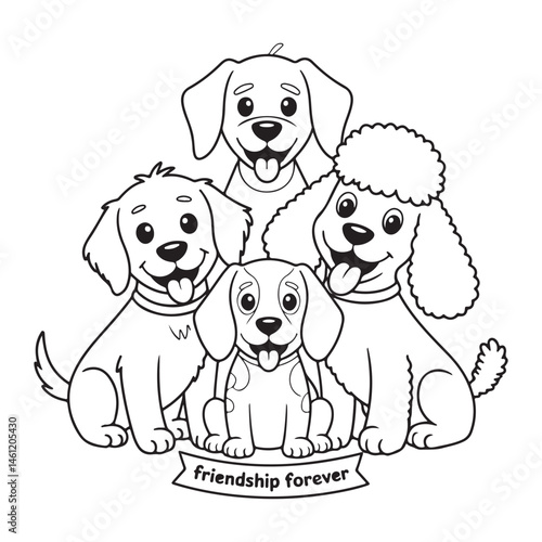 Dog friendship forever clean line art vactor