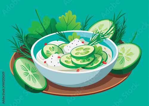 Fresh cucumber salad in a bowl.
