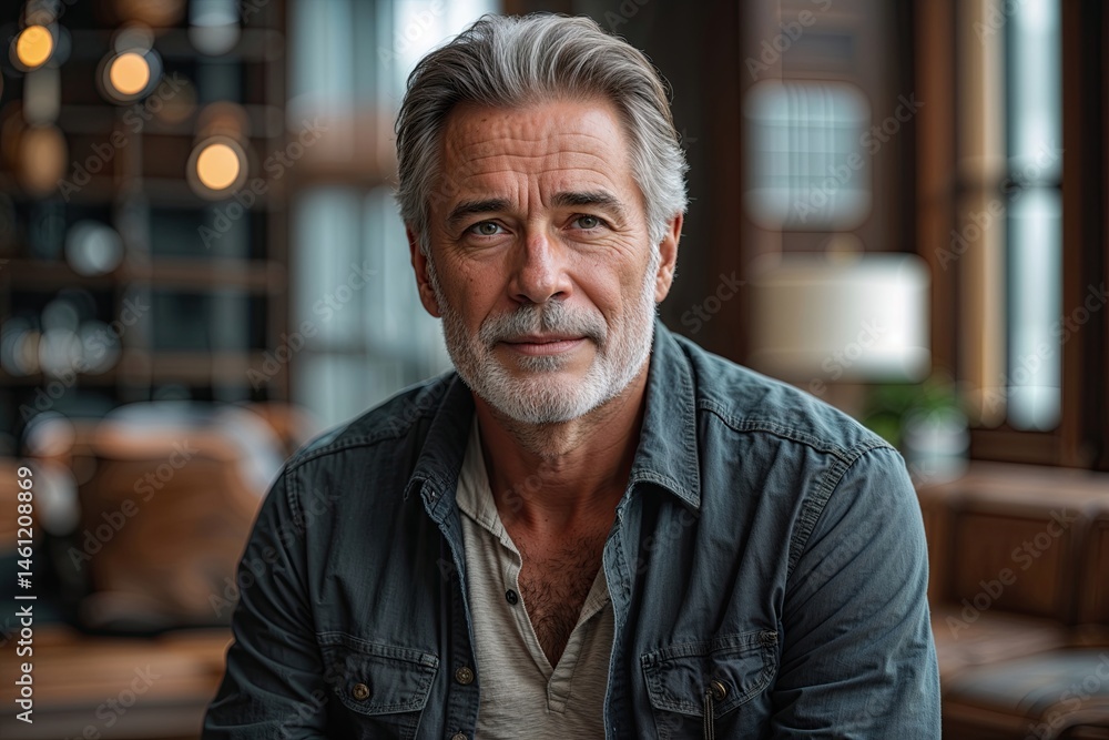 Confident Middle-Aged Man Exuding Wisdom in Casual Fashion Confident Middle-Aged Man Exuding Wisdom in Casual Fashion