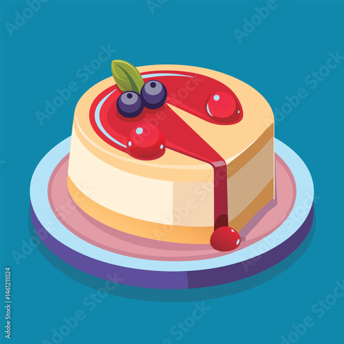 Vector illustration of a Delicious berry cheesecake slice.