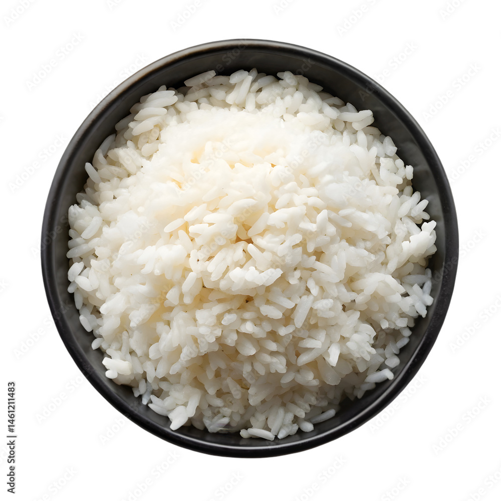 white rice black bowl top view isolated on transparent background white rice black bowl top view isolated on transparent background