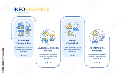 Workforce insights rectangle infographic vector. HR analytics. Innovations in employees organization. Data visualization with 4 steps. Editable rectangular options chart. Lato-Bold, Regular fonts used