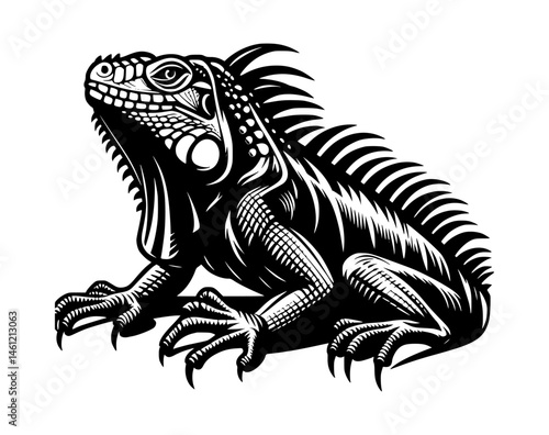 Iguana Animal Silhouette Coloring Page for Kids
