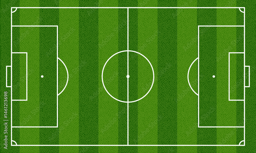 Obraz premium Scheme of the soccer field. Grass lawn on a football field. Green sports field with white markings.
