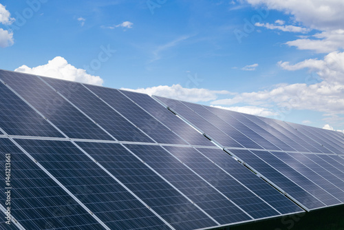 Obraz na płótnie Solar Cells at Solar Power Station. Sustainable technology Alternative power source, Natural energy production w salonie