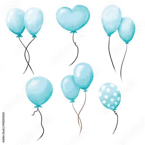 Blue Watercolor Balloon Clipart EPS