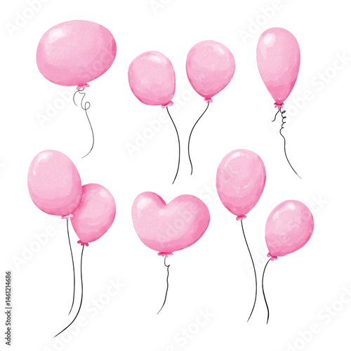 A Set Of Pink Watercolor Balloons Clipart Collection | EPS