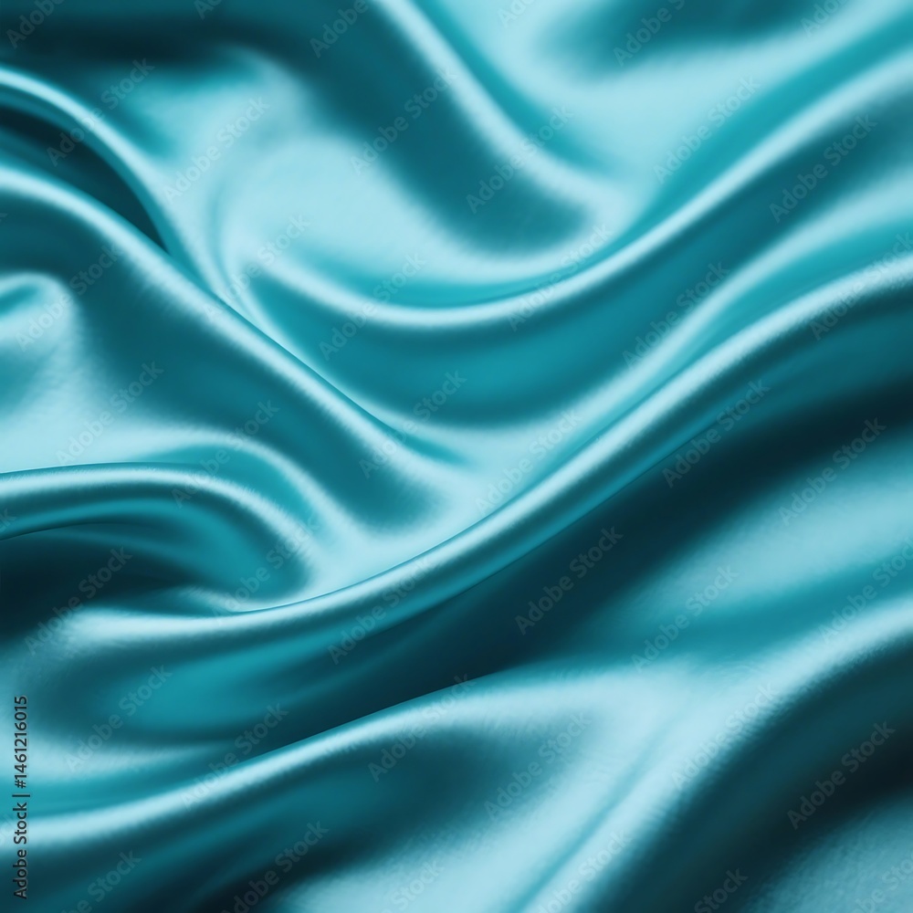 Obraz premium Smooth teal satin fabric, rippling waves, soft folds, luxurious texture,