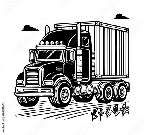 Truck coloring page for kids black color vector white background silhouette