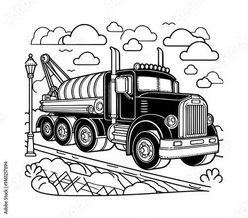 Truck coloring page for kids black color vector white background silhouette