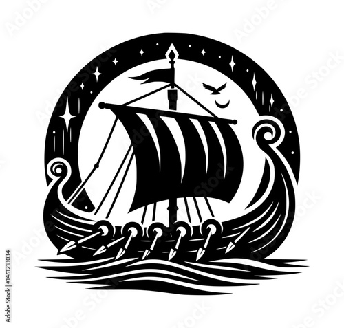 Viking ship silhouette black color vector white background silhouette