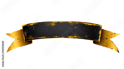 Rustic golden ribbon banner isolated on transparent or white background. PNG Generative ai