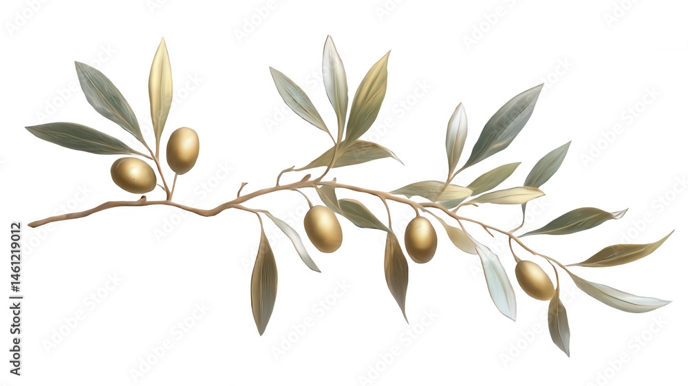 Elegant Golden Olive Branch Isolated on White Background Elegant Golden Olive Branch Isolated on White Background