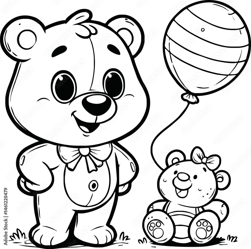 Obraz premium Coloring pages, Wild animals outline, Cute bear doll, vector illustration