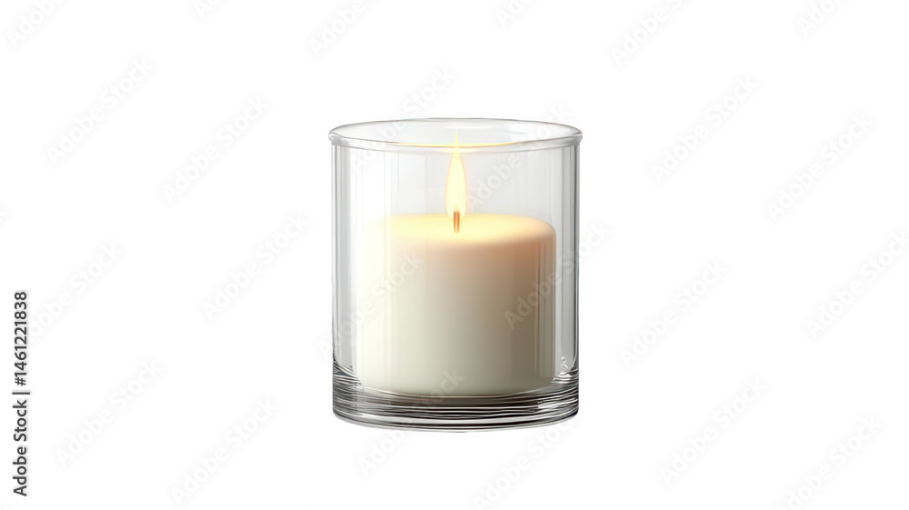 Glass Candle Holder with Lit Candle Isolated on White Background Glass Candle Holder with Lit Candle Isolated on White Background