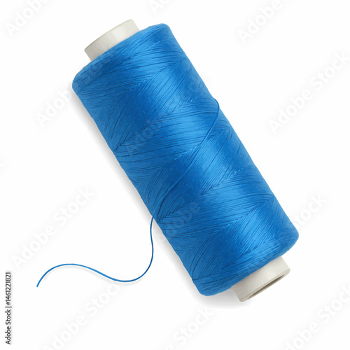 Horizontal spool of light blue thread on a transparent white background suitable for vectors